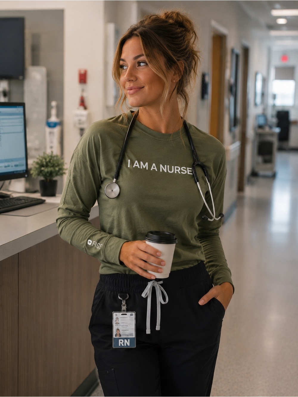 Figs Olive Long Sleeve Tee